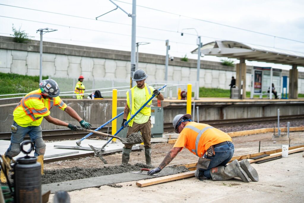 Construction crews at North Hanley MetroLink Station
